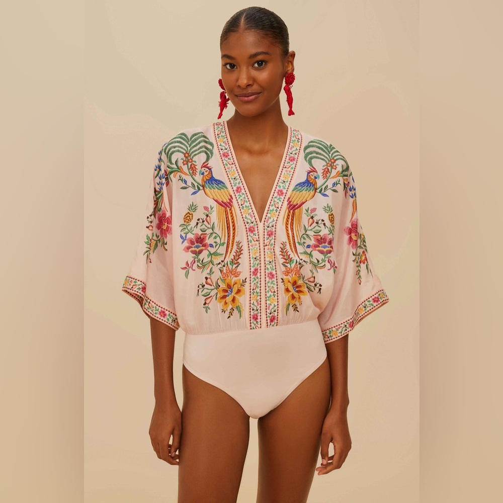 Farm Rio Pink Delicate Forest Bodysuit